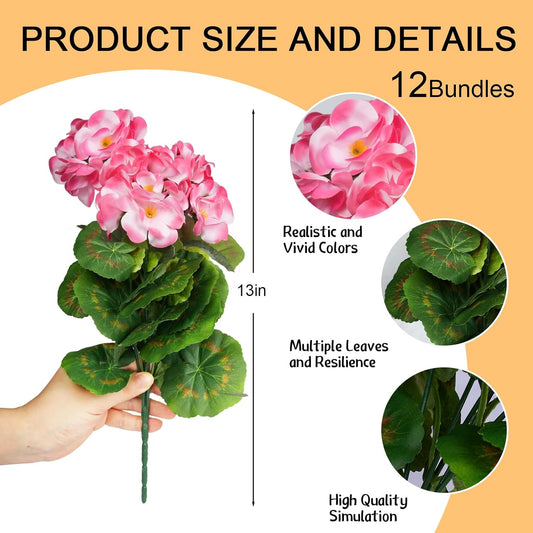 6 Bundles Artificial Flowers for Outdoors, Faux Geraniums Realistic Red Christmas Flowers, Faux Plants Outdoor UV Resistant for Garden Patio Porch Window Box Home Indoor Outdoor Decor (6, Red)