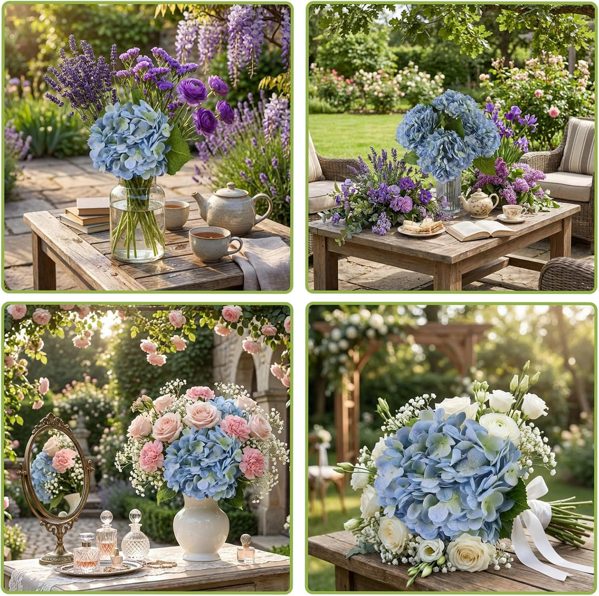 40pcs Artificial Hydrangea Silk Flower Heads with Stems, Fake Flowers for Wedding Centerpiece Home Garden Party Decoration (Blue)