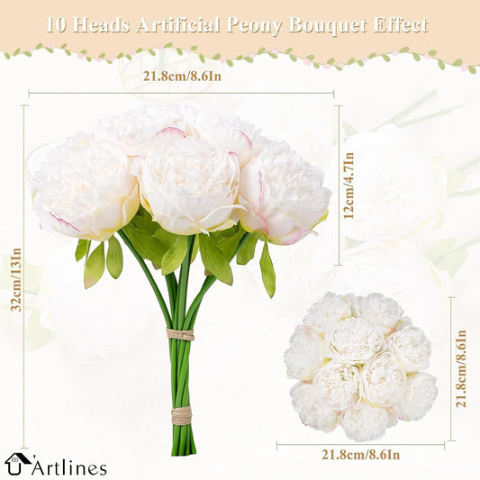 10 Heads Artificial Peonies Silk Flowers Bouquet Cream White