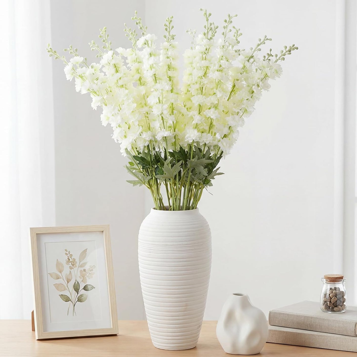 20 Pcs Delphinium Artificial Flowers - 33.5'' Long Stem Faux Flower Bulk - Fake Silk Delphinium Look Real Larkspur Flower for Wedding Home Tall Vase Table Decor(White)