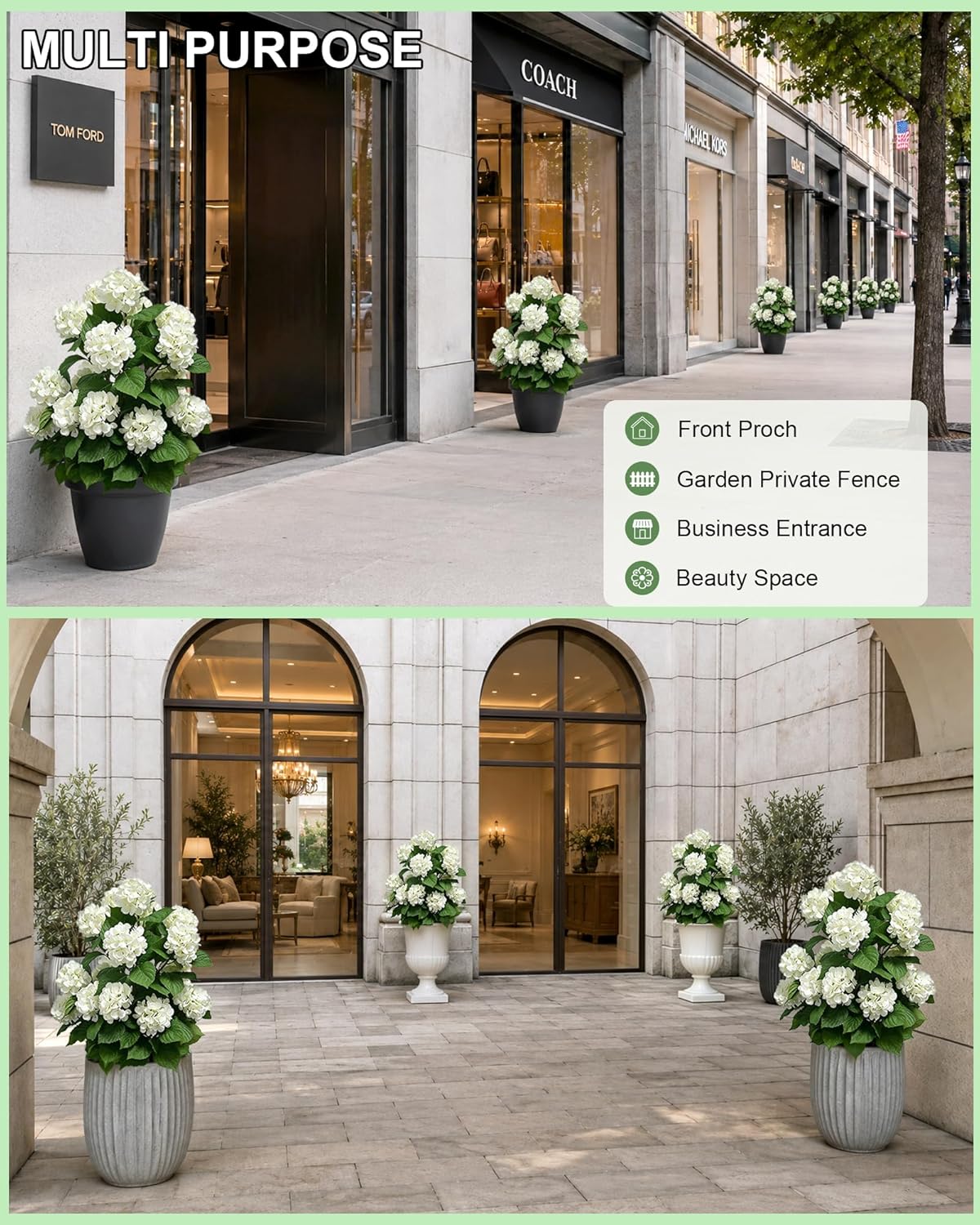 30" Artificial Hydrangea Trees, Set of 2 Faux Hydrangea Flowers Bush | UV Resistant Potted Fake Plants, White Blooming for Indoor Outdoor Patio, Porch, Living Room, Entryway, Office, Wedding Decor