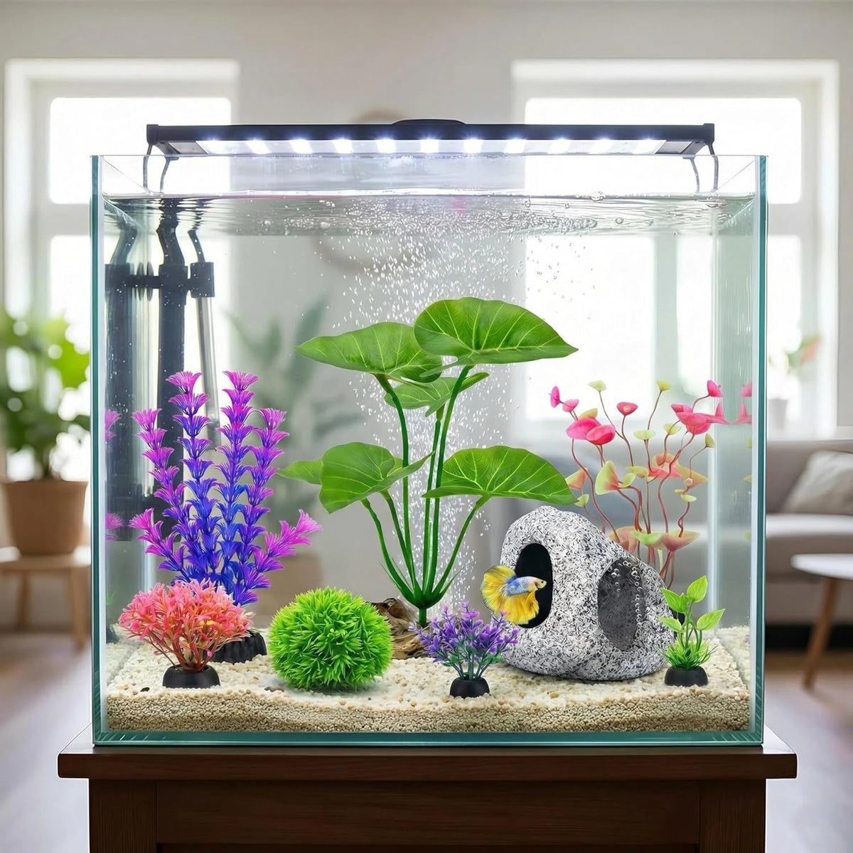 9 PCS Fish Tank Decorations Plants Rock Betta Cave for Small Aquarium Decor