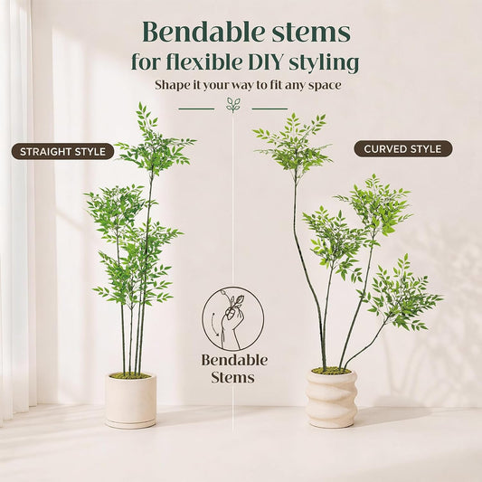 5ft Faux Nandina Domestica, Artificial Bamboo Potted Floor Plant, Realistic Low Maintenance Greenery for Indoor Outdoor Garden Entryway Office Modern Farmhouse