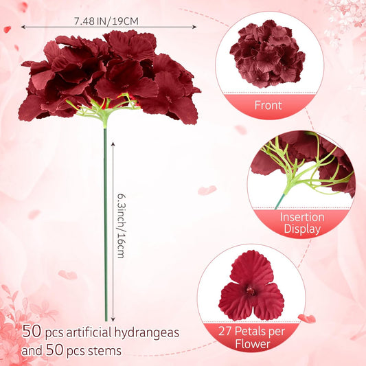 100 Pcs Hydrangea Artificial Flowers Bulk 7.48 Inch Artificial Hydrangeas with Removable Stems Faux Flowers Wedding Decor for Home Garden Party Decoration DIY Project (Lavender)