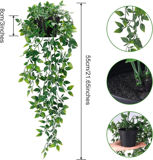 Fake Hanging Plants, Artificial Small Potted Plants for Indoor Outdoor Aesthetic Office Living Room Shelf Decor (1 Pack)