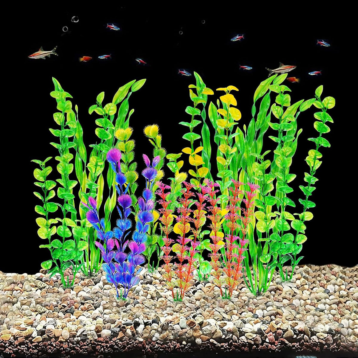 Artificial Fish Tank Plants, Green Plastic Aquarium Accessories, Multi Shape Fake Decorations, 10packs