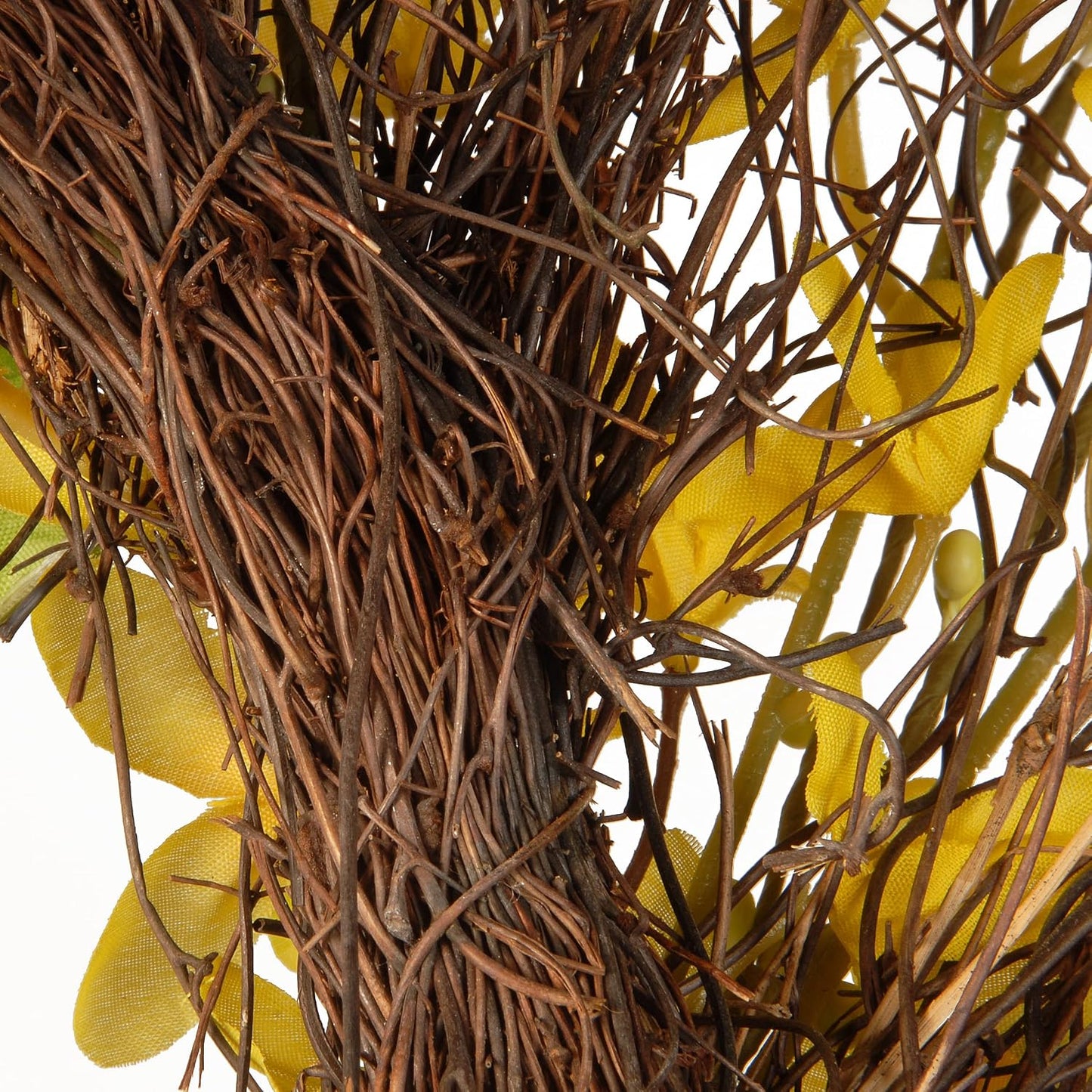 Artificial Spring Wreath, Woven Branch Base, Decorated with Forsythia Flowers, Spring Collection, 24 Inches