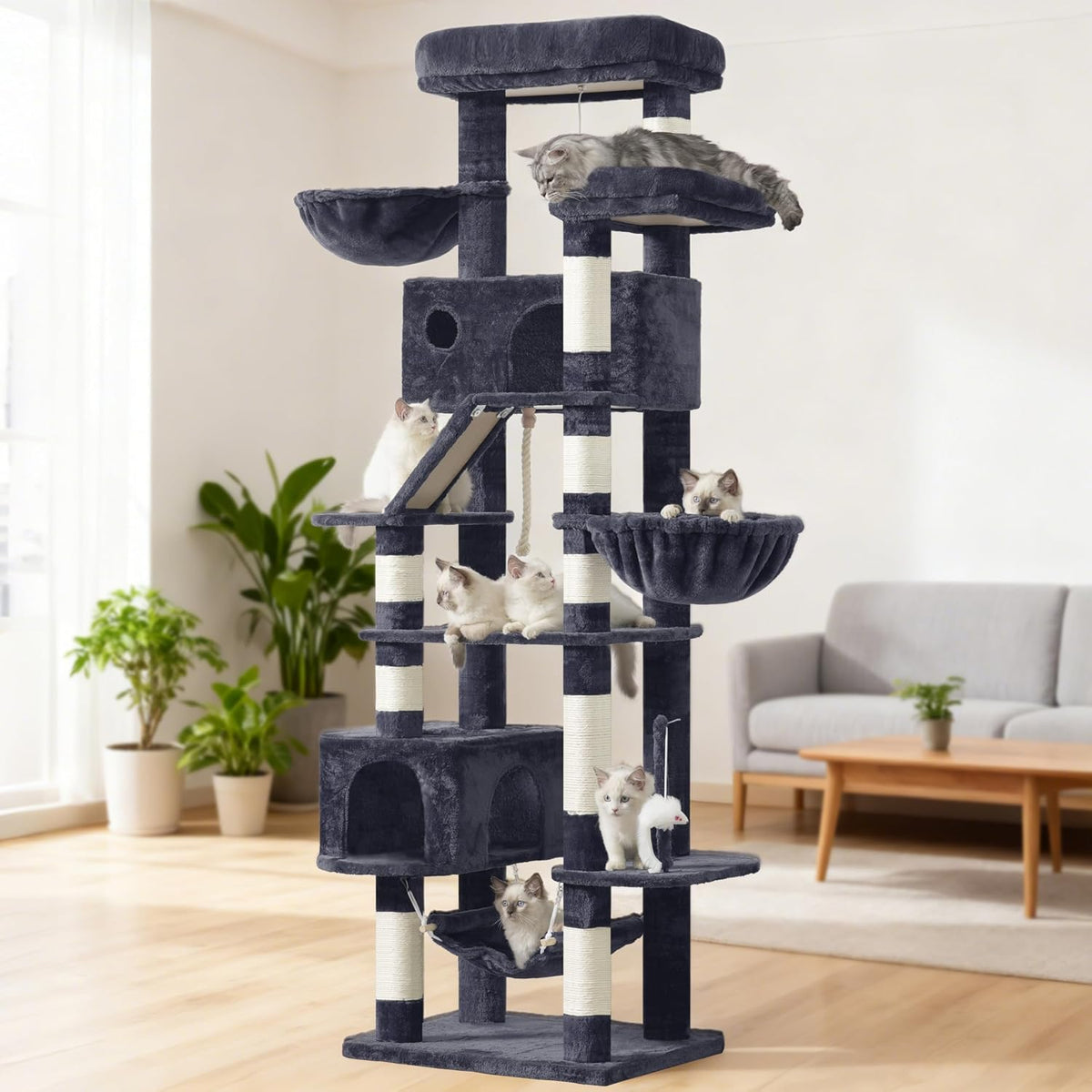 Gitelsnour Cat Tree, 63'' Cat Tower for Large Cats, Big Hammock GCT020W