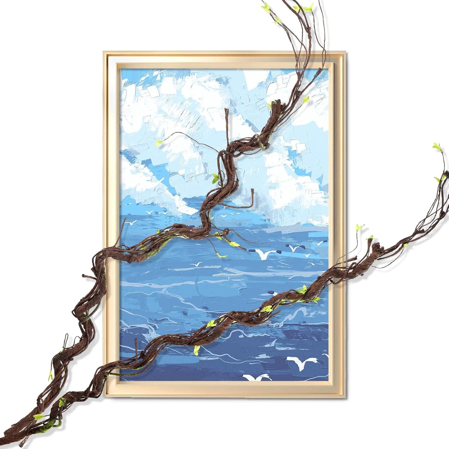 2 Pcs 63 inch Bendable Wall Hanging Tree Branches Artificial Tree Twigs Fake Plants Trunk Garland with Green Leaves for 3D Indoor Outdoor Wedding Garden Home Christmas Decor