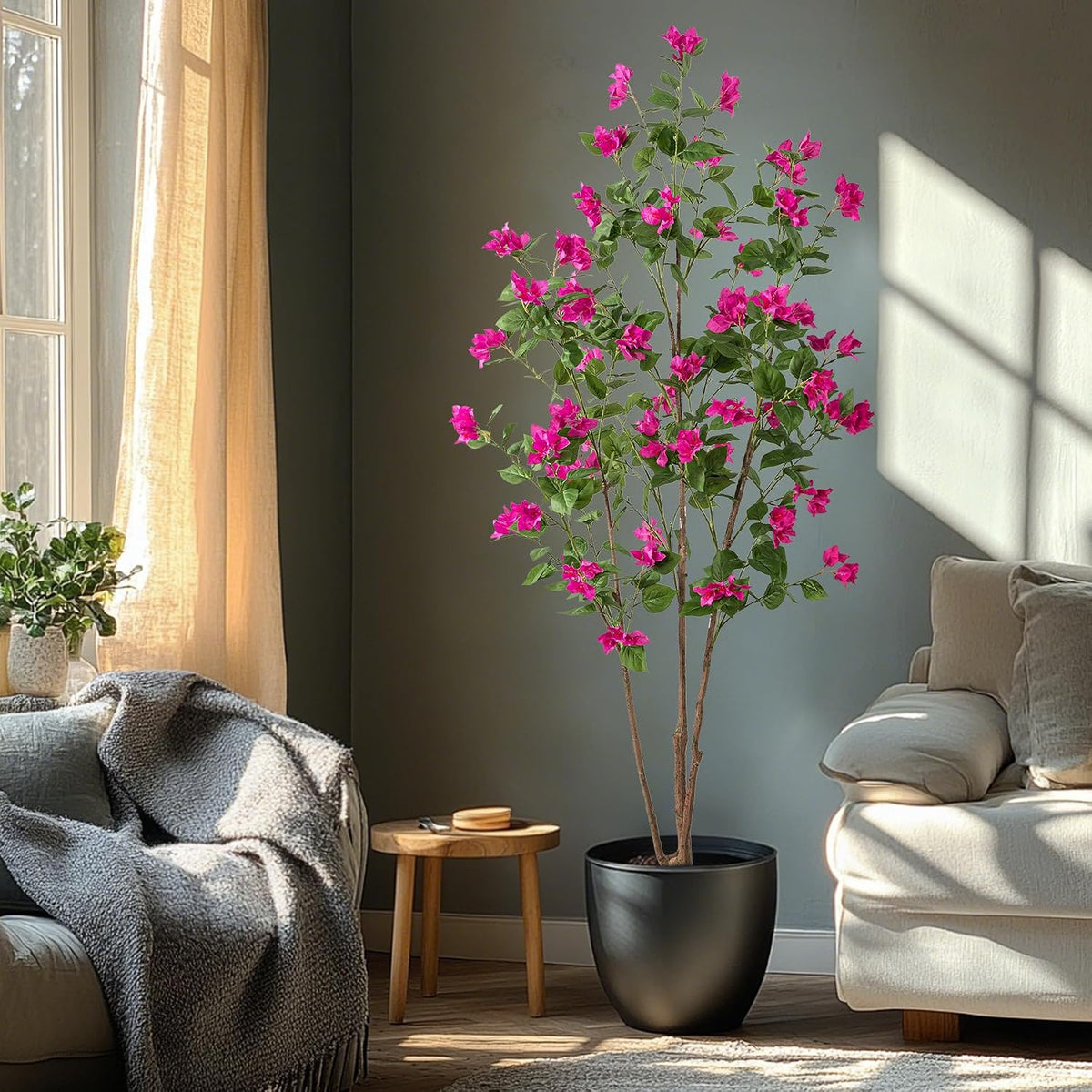 Artificial Bougainvillea Tree, 5 FT Faux Artificial Tree, Realistic Silk Flower Tree for Indoor Home Decor, Living Room, Entryway, Office & Farmhouse Decoration, Pink