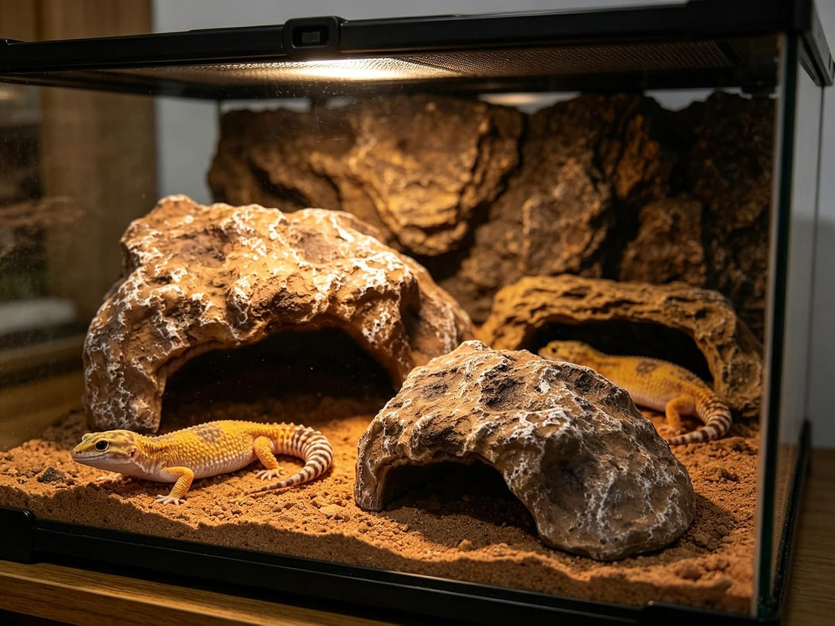Reptile Hide Cave,Resin Rock Snake Hides for Ball Python, Leopard Gecko Hides, Reptile Tank Accessories for Bearded Dragon, Tarantula, Hermit Crab, Aquarium Cave for Fish Tank Rocks, Terrarium Decor