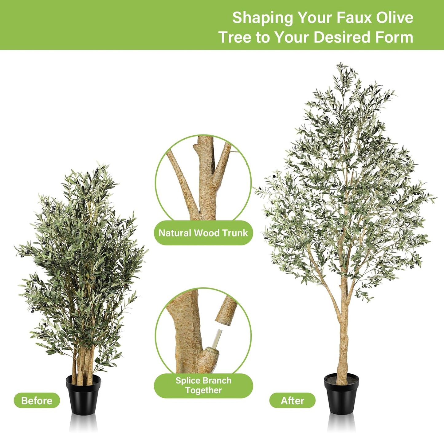 6ft Olive Trees Artificial Indoor with Realistic Appearance | Tall Faux Olive Tree with Natural Trunk, Lifelike Leaves, Sturdy Base - Fake Olive Trees for Modern Home Office Decor
