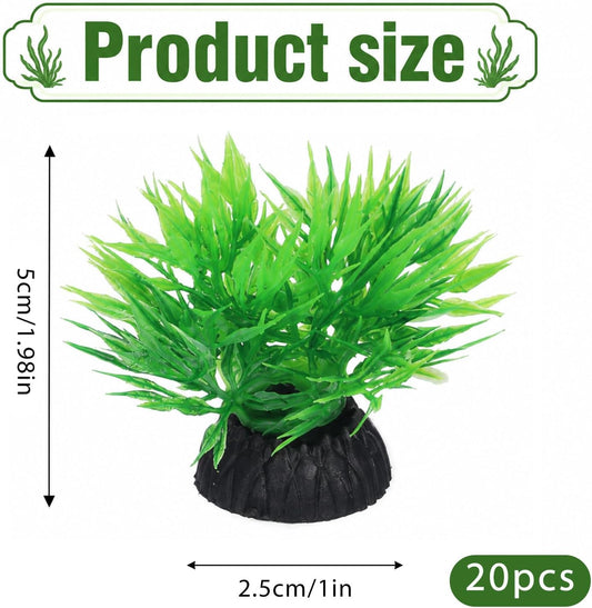 20 Pcs Artificial Aquarium Plants Fish Tank Plants Decoration | Plastic 1" Tall Aquarium Plant Decorations Mini Grass Set Plant Fish Tank Accessories (Green)
