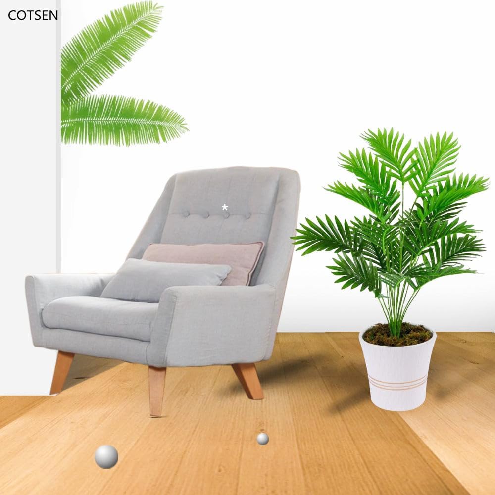 Artificial Areca Palm Tree Faux Plants 30 inch Artificial Plants 2 Pcs Faux Fake Palm Tree Large Areca Palm Plants Tropical Leaf Greenery Family Office Indoor Outside Decor