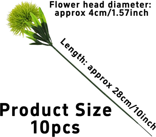 10Pcs 11 Inch Artificial Dandelion Flowers, Faux Plastic Bouquets Shrubs for Home, Wedding, Garden, Party, Indoor/Outdoor Decoration(Green)