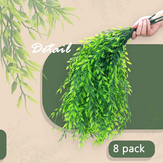 8 Pack Fake Hanging Plants Weeping Willlow Vines UV Resistant Artificial Ivy Greenery Stems for Indoor Outdoor Home Porch Garden Decor