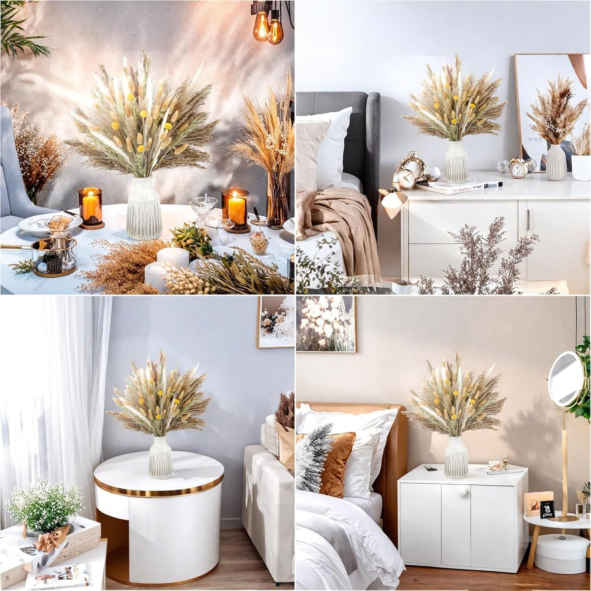 120 PCS Dried Pampas Grass, Dried Flowers, Reed Grass Bouquet for Bohemian Flowers Home Table Wedding Decoration, Rustic Farmhour.(Light Brown)