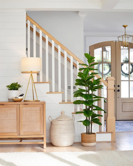 Artificial Fiddle Leaf Fig Tree in Modern White Planter, 5ft