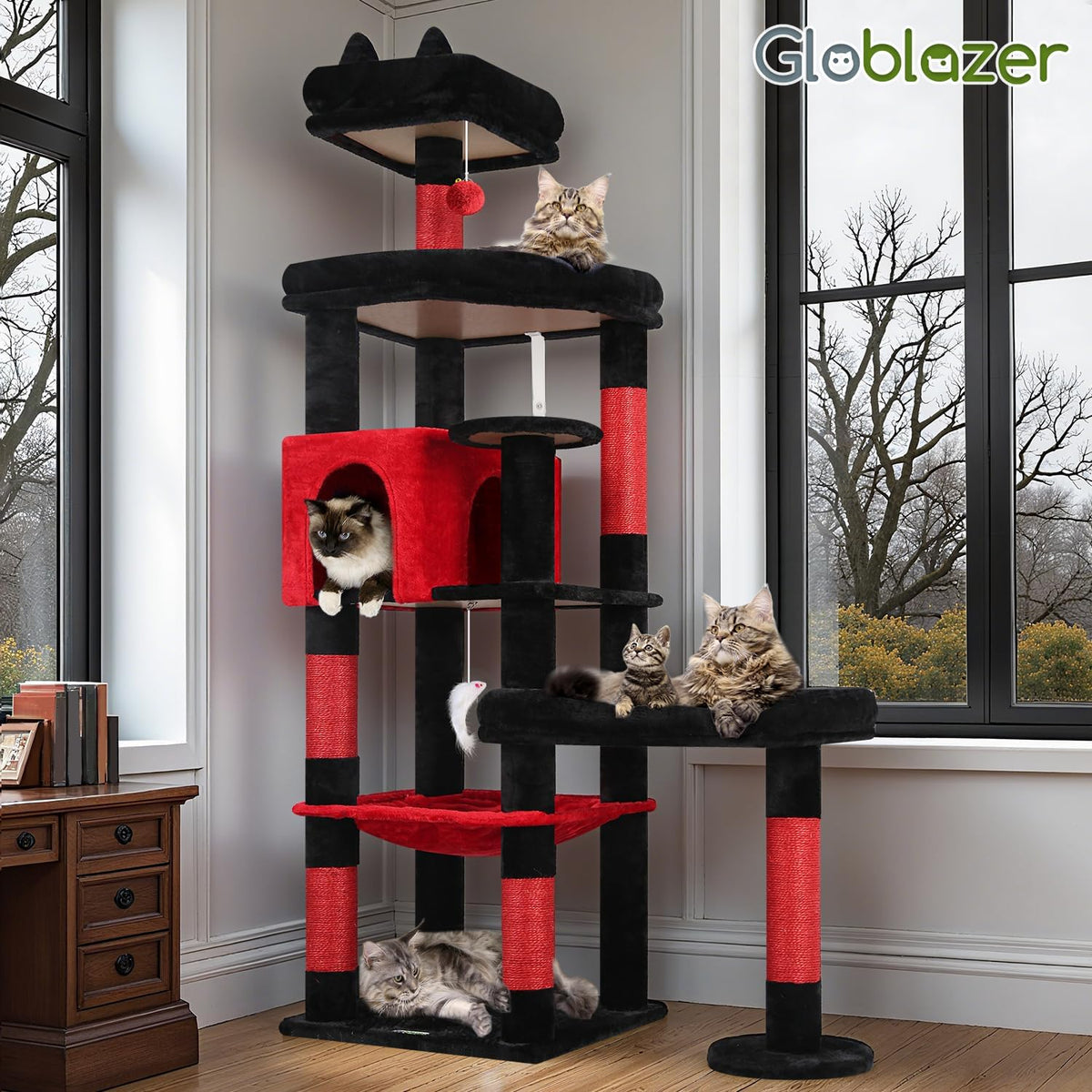 65in Cactus Sturdy Cat Tower for Indoor Large Cats, S65, Green