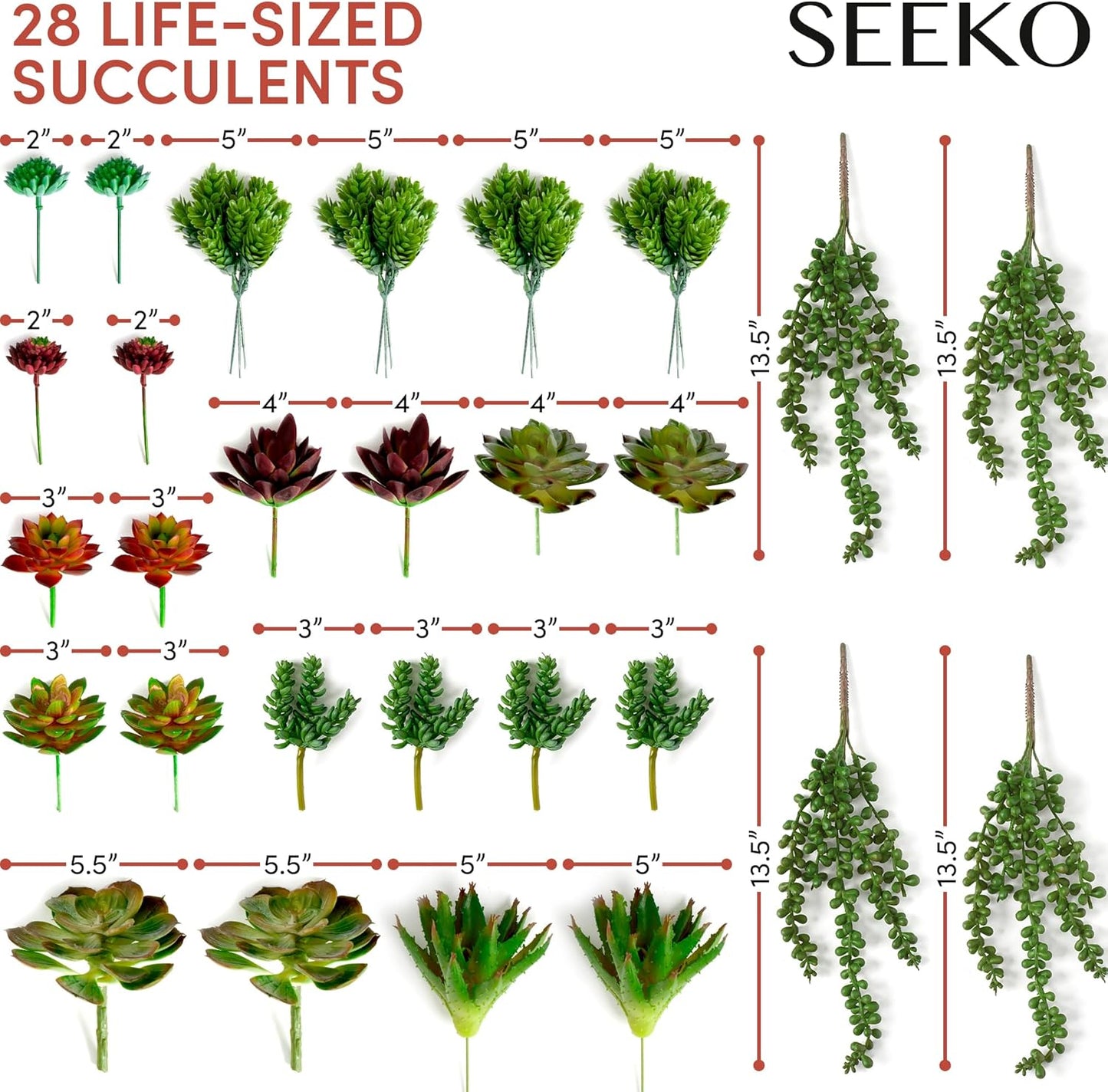 Fake Succulents 28 Pcs - Premium Artificial Faux Succulents Plants | Premium Faux succulents for indoors & outdoors, uv resistant, realistic DIY home & office decor, no watering needed