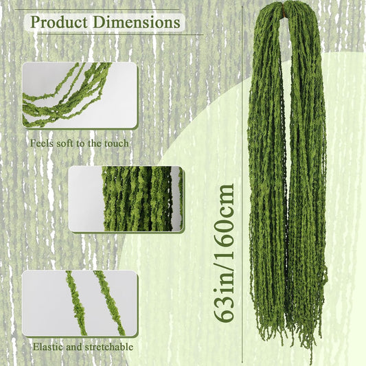 100 Pcs Hanging Moss Vines Faux Moss Garland for Decorating Artificial Amaranthus Hanging Flowers 63" Fake Mossy Rope for Crafts Wedding Arch Floral Arrangment Wall Hanging Mantle Green