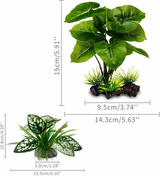 Reptile Artificial Plants, Terrarium Plants Decorations Supplies, Aquarium Fish Tank Plant, Amphibian Habitat Hideout Tank Accessories (M Set-2pcs/D)