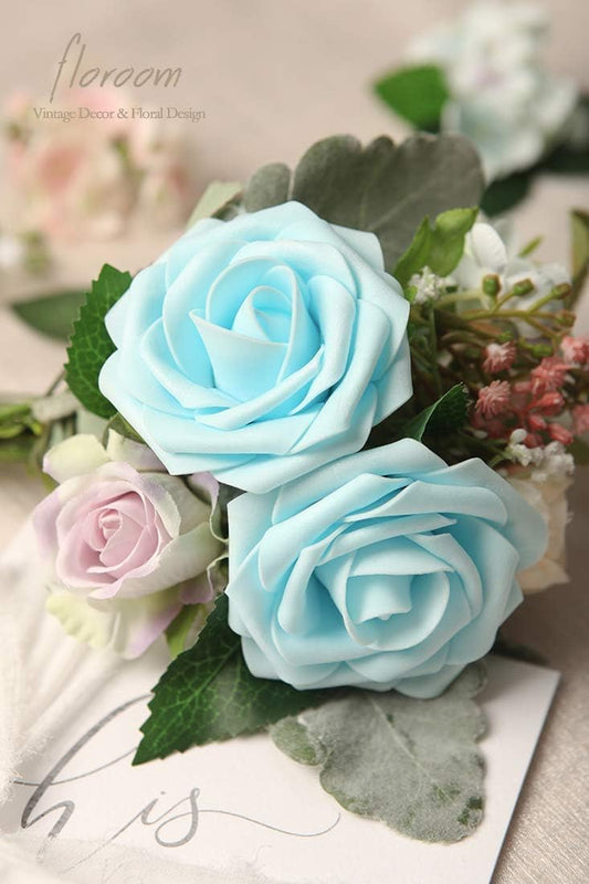 Artificial Flowers 25pcs Real Looking Mixed Living Coral Foam Fake Roses with Stems for DIY Wedding Bouquets Bridal Shower Centerpieces Floral Arrangements Party Tables Home Decorations - Colors B