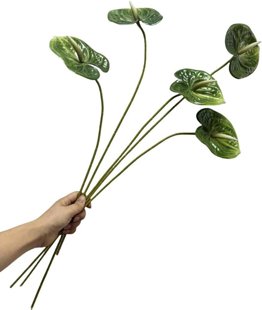5pcs Dark Green Artificial Anthurium Lily Flowers Permanent Tropical Flower