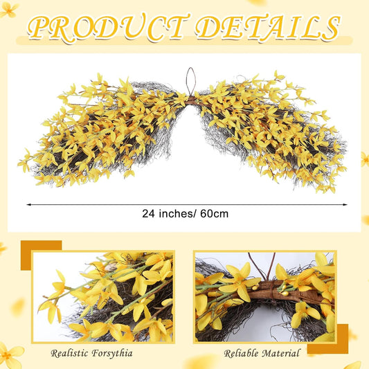 34'' Spring Forsythia Wreath for Front Door Artificial Yellow Forsythia Flower Garland Silk Spring Yellow Flowers Swag for Indoor Outdoor Wall Window Mantel Hanging Farmhouse Home Decoration