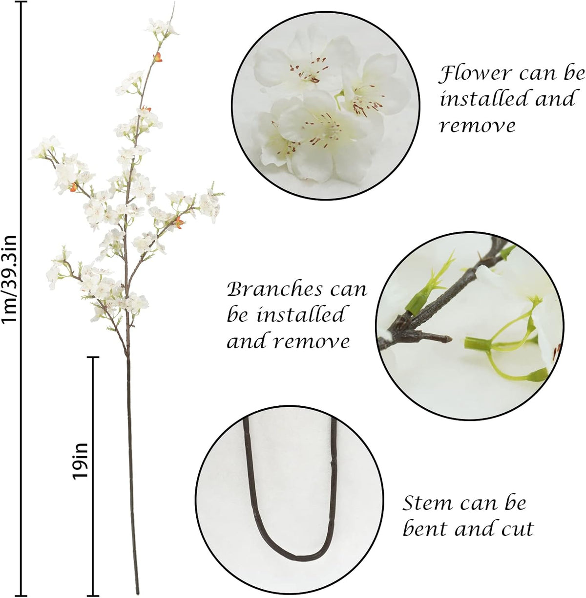obbsie 24Pcs Artificial Cherry Blossom Flower, Faux Silk Peach Blossom Branches Fake Plum Blossom Flowers Stems Arrangements for DIY Home Wedding Table Centerpieces Vase Decor