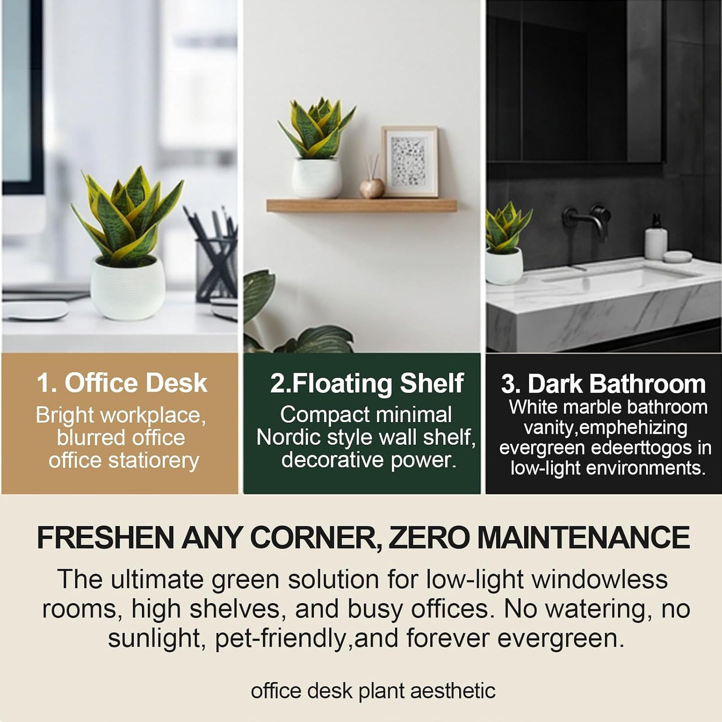 8" Fake Snake Plant& Faux Agave in White Ceramic Potot | | Pet-Friendly Low-Light Sansevieria Greenery, Real Touch Small Fake Plant for Home Office Desk, Bookshelf, Bathroom Decor