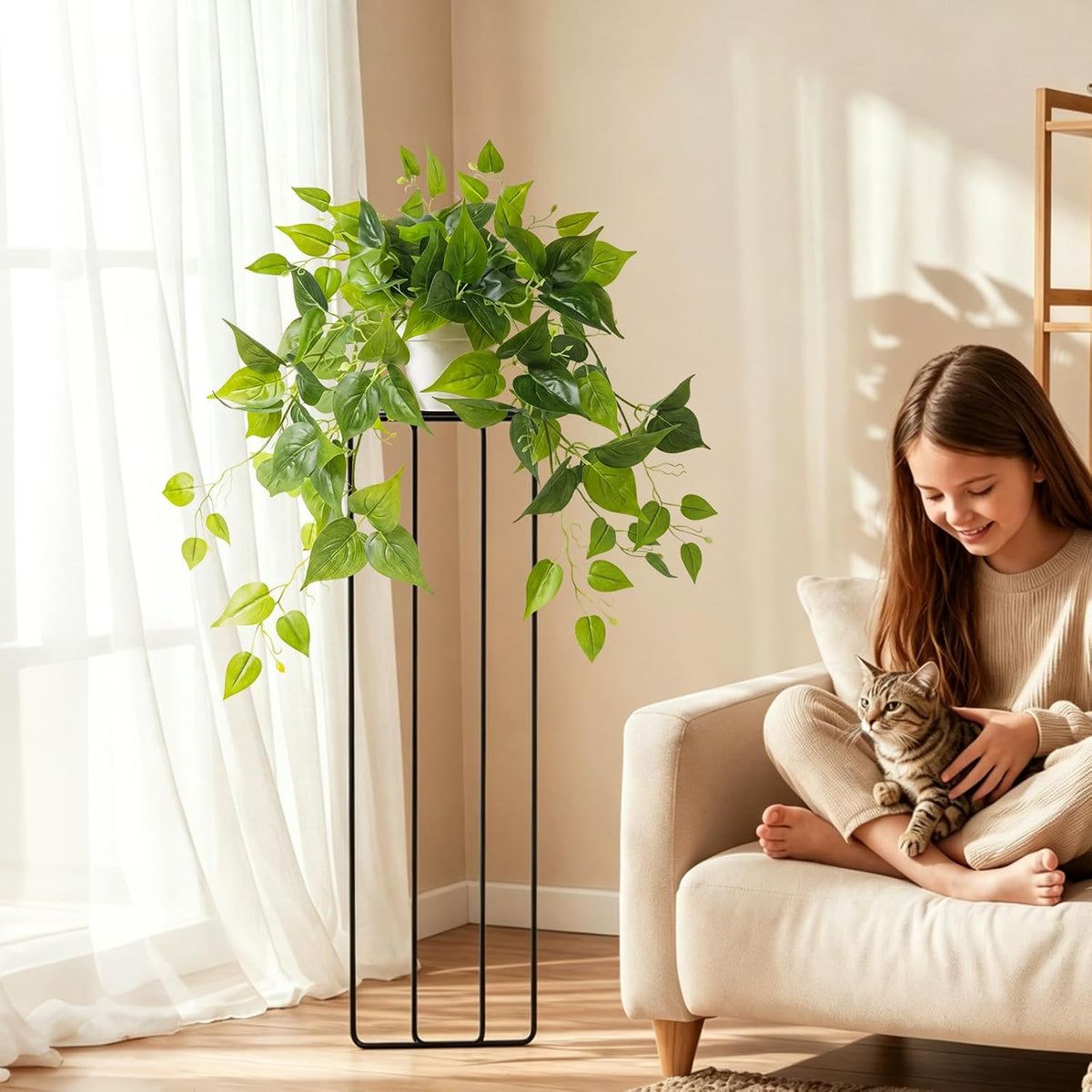 2 Pack Fake Hanging Plants with Pots, Artificial Ivy Vines Decor
