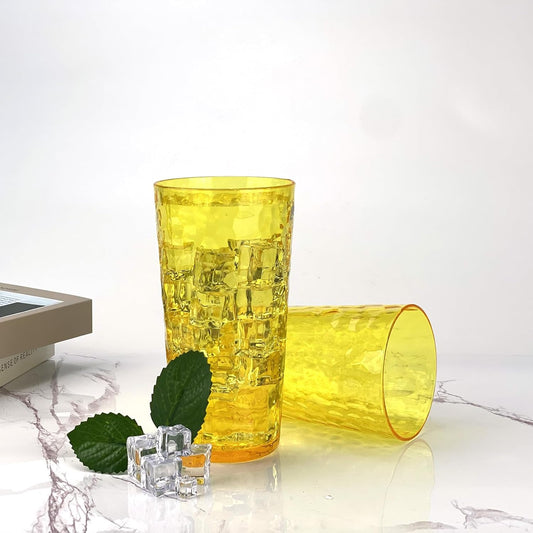24-Ounce Plastic Tumbler Acrylic Drinking Glasses, Reusable Plastic Cups, Stackable, BPA-Free, Shatter Proof, Dishwasher Safe, Set of 8 (Yellow)