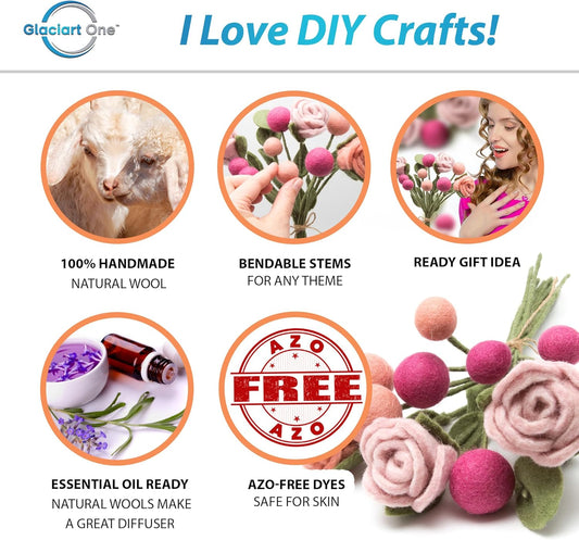 Felt Camellia Flowers Artificial Bouquet - 5 pcs | Reusable, Washable and Essential Oil Ready Multi Color w/Bendable Wire Stem | Great as Gift and Home or Event Decorations