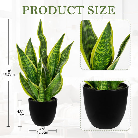 Artificial Snake Plant Potted Faux Sansevieria Trifasciata Plants, 18" Tropical Fake Plants in White Pots for Home Office Room Indoor Decor Housewarming Gifts