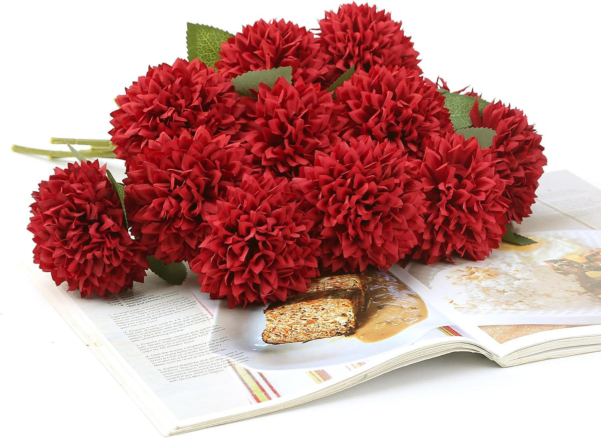 12Pcs Artificial Chrysanthemums Flowers Ball Silk Fall Chrysanthemums Fake Mums for Indoor Outdoors Garden Home Wedding Bouquet Spring Summer Decor(White)
