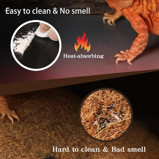 Bearded Dragon Tank Accessories, Reptile Mat, Reptile Terrarium Substrate Liner for Leopard Gecko, Lizard, Snake, Tortoise, Iguana Non-Adhesive Reptile Flooring (18"x36" Black)