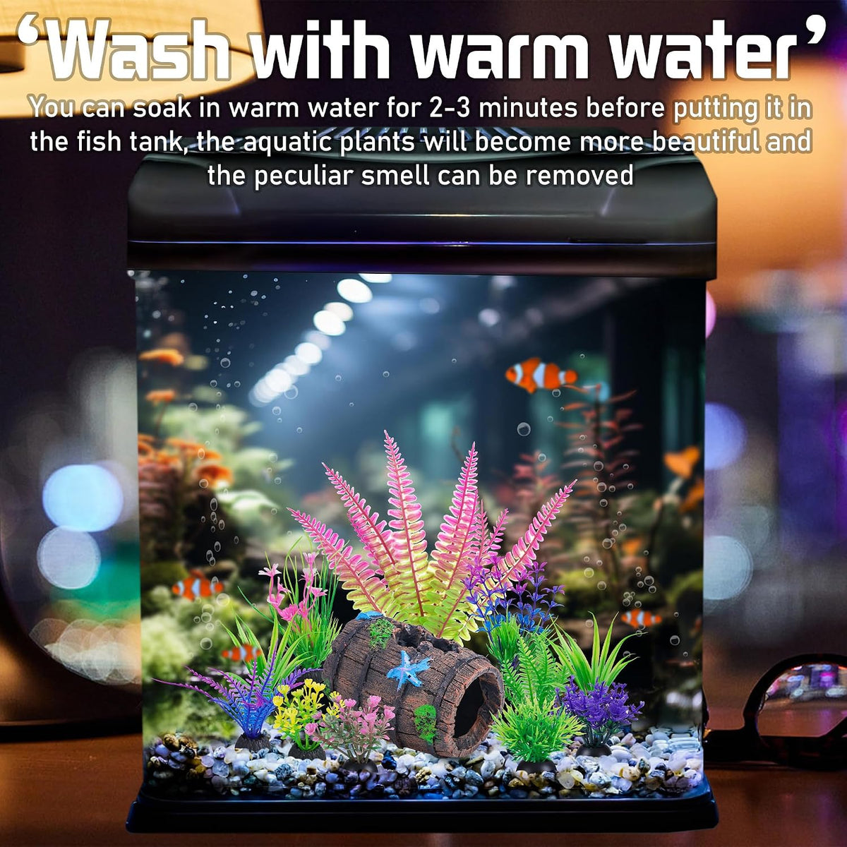 11 Aquarium Plants & Fish Tank Broken Barrel Cave Decorations Set