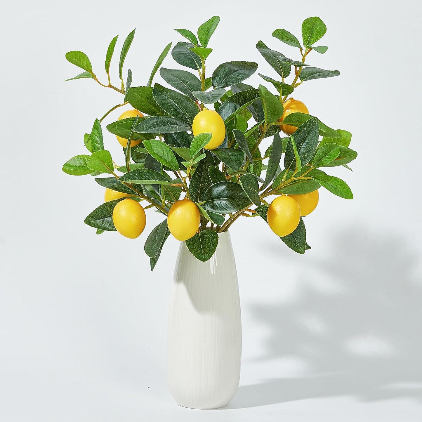 3 Pcs Artificial Lemons Tree Branches - Faux Greenery Stems Realistic Lemon Branch with Lifelike Leaves Fake Lemon Plant for Home, Dining Table, Kitchen Decor 18 Inch