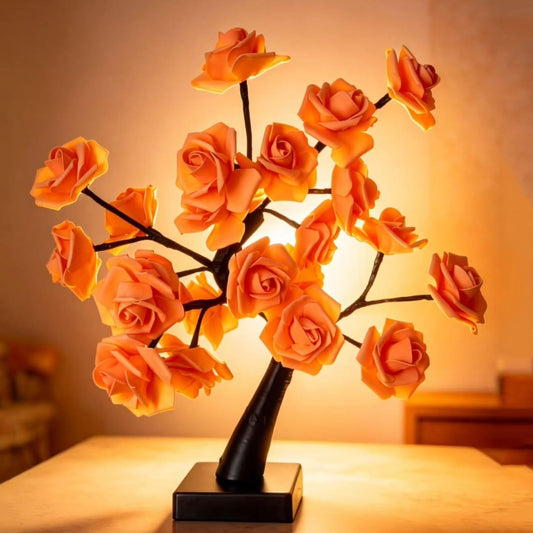 24 LED Orange Rose Tree Light, Artificial Bonsai Flower Table Lamp, USB Battery Powered Romantic Night Light for Bedroom Living Room Party Wedding, Valentine's Day Mother's Day for Her