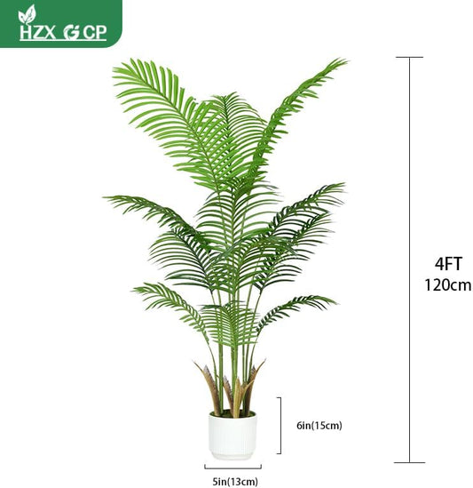 4FT Artificial Palm Tree Indoor with White Pot, Realistic Leaves, 9 Trunks Adjustable Branches, Tall Faux Fake Palm Plant, Ideal for Living Room Bedroom Office Home Interior Aesthetic Decor