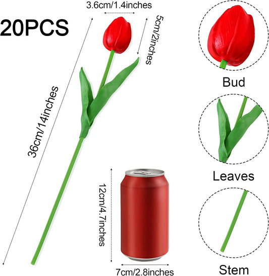 20 Pcs Tulips Artificial Flowers 14" PU Real Touch Fake Tulips for Spring Easter Decor Home Living Room Wedding Centerpiece Bouquet Mother's Gift Day Decotationgs (Colorful)