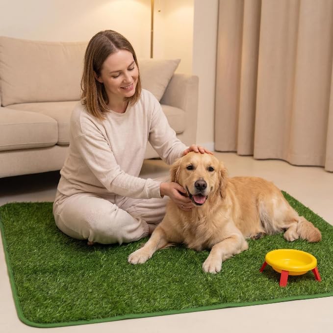 28" x 35" Large Grass Pad for Dogs Potty, Artificial Grass, Soft Fresh Dog Potty Training Rug, Dog Pee Pad, Pet Feeding Mat, Waterproof, Easy-Clean Rubber Backing Indoor/Outdoor