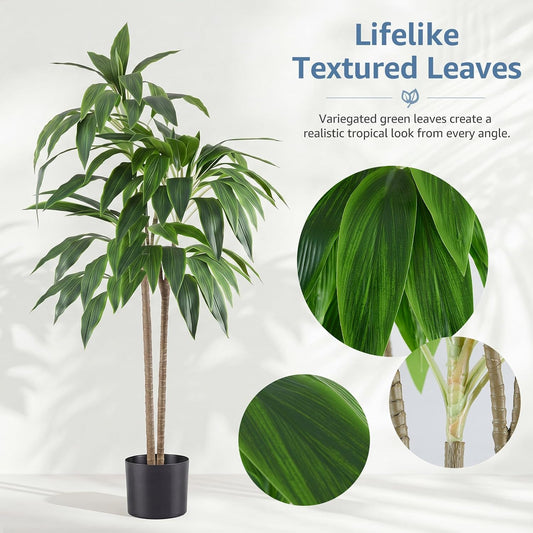 DUMOS 47in Artificial Palm Tree, Realistic Faux Indoor Floor Plant in Pot with Lifelike Leaves for Living Room, Bedroom, Office Corner, Modern Home Decor, Tropical Greenery Accent