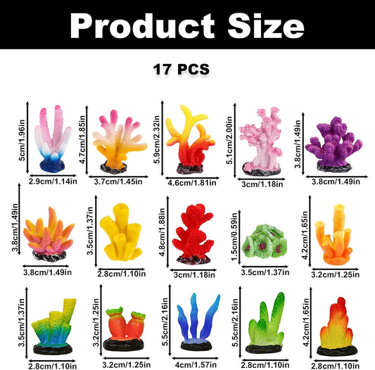 17PCS Artificial Coral Aquarium Decorations, Multicolor Polyresin Coral Reef for Fish Tank, Plant Ornament for Aquarium Landscape Decoration Accessories