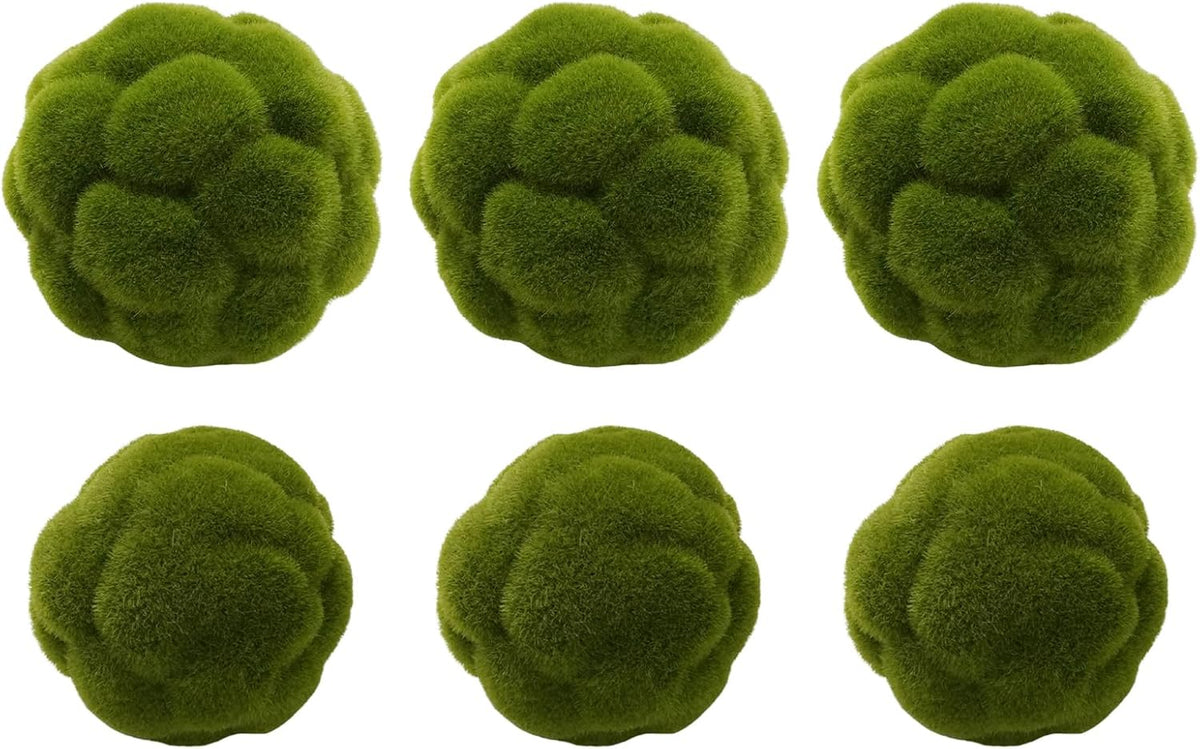 6 PCS Green Moss Ball Decorations, Simulated Moss Balls, Artificial Plant Decorations, Suitable for Garden Wedding Party Decorations