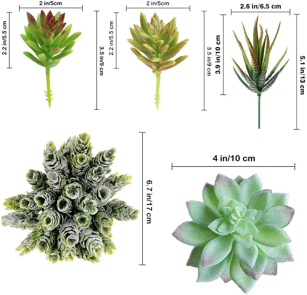 Winlyn 6 Pcs Unpotted Fake Succulents Assorted Faux Succulent in Different Green Artificial Hanging Succulents Textured Faux Succulent Pick Hanging String of Pearls Plant for Wedding Centerpieces