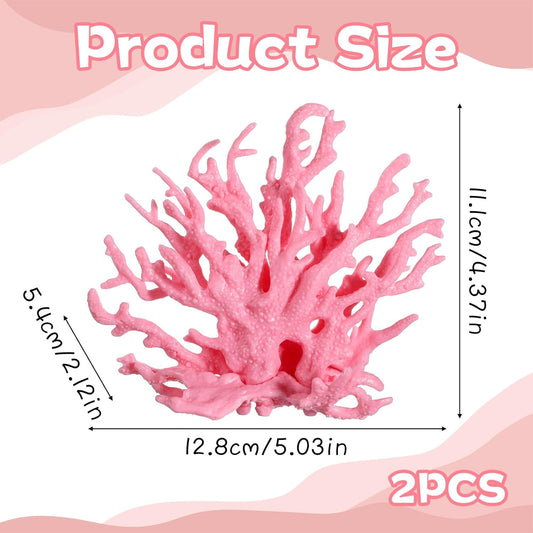 Pink Aquarium Decor Artificial Coral Reef Decor 2 PCS Pink Fake Coral, Corals Decors for Fish Tank Aquarium Corals Decoration 12.8x5.4x11.1cm