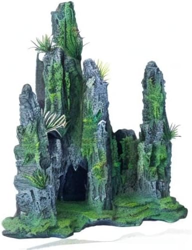 Aquarium Mountain View Stone Ornament Tree Rock Cave Landscape, Large Aquarium Ornament Rock Artificial Fish Tank Decoration