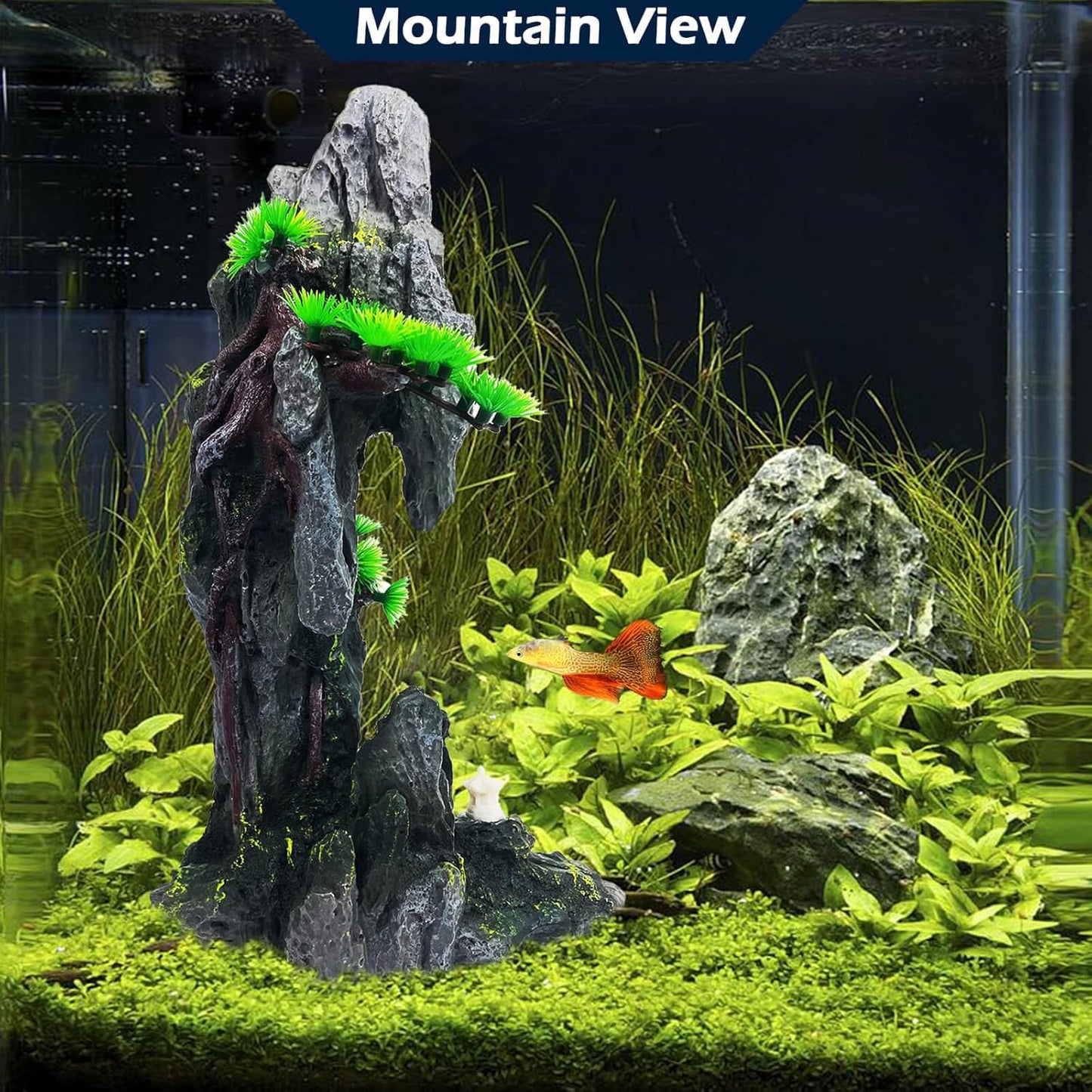 Aquarium Decoration Extra Large and Tall for Fish Tank Rock Thematic Ornaments Aquarium Mountain View Stone Ornaments Aquarium Decor Tree House Cave Fish Tank Decoration - Extra Large
